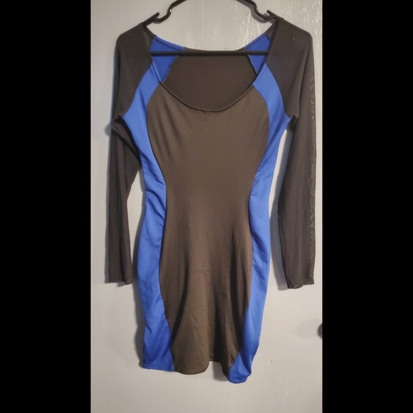 🖖2for$25🖖 NW Blue/Black Mesh Sleeve Mini Dress - Picture 2 of 3